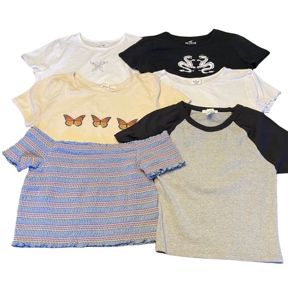 Tops - Lot of 6 Crop Top Short Sleeve Shirts Womens Sz M/L Multicolor Butterfly Dragon